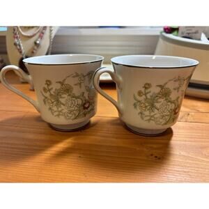 Mikasa Tea Cups Kabuki Fine China L9011 Japan 1970s Vintage Green. 2 Cups